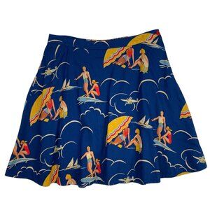 Ralph Lauren Mikaela Retro Print Skirt 14 Blue Novelty Mini Pockets Rare Resort